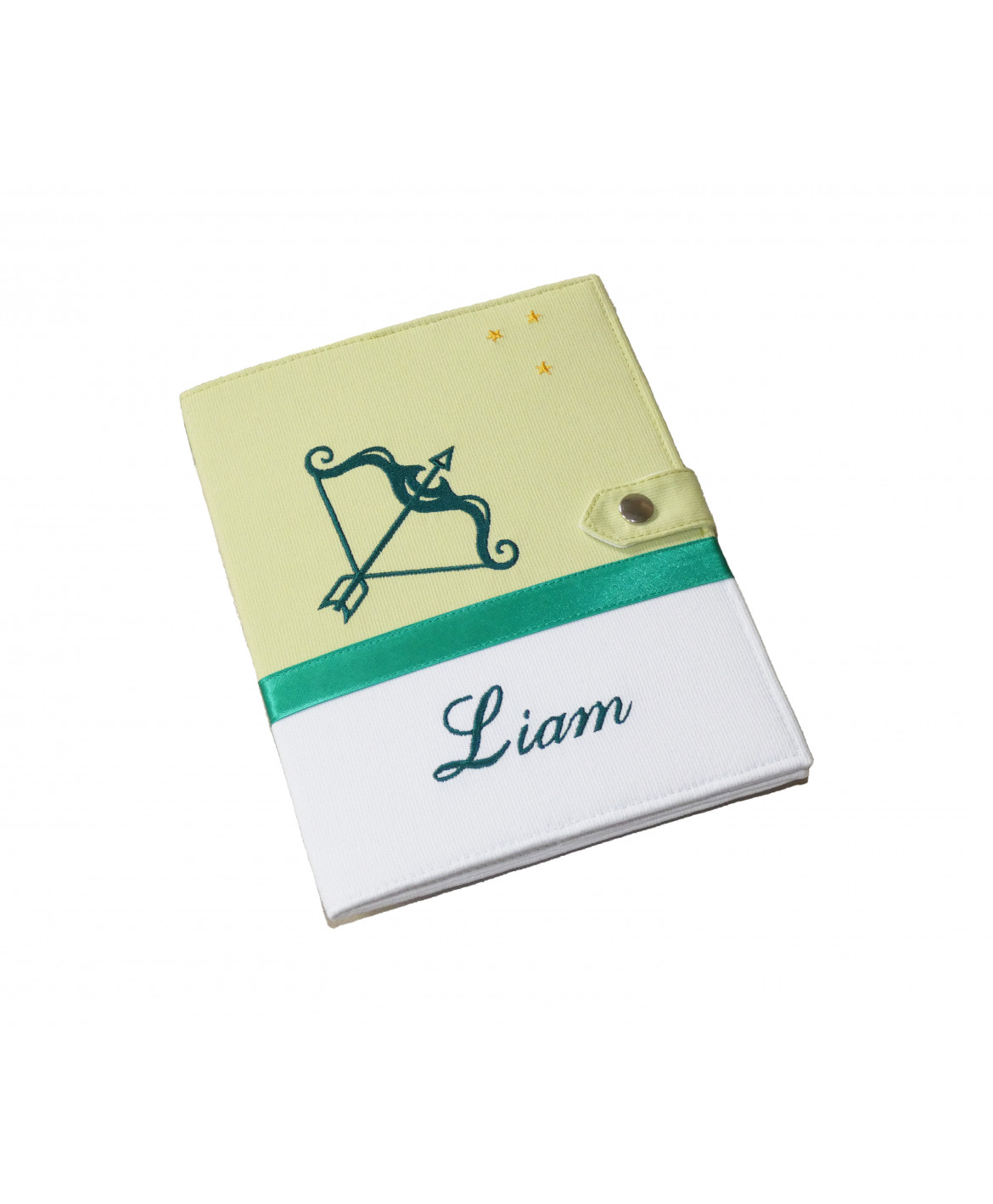 Protège carnet de santé rigide personnalisé vert anis - blanc - sagittaire - cadeau de naissance fille ou garçon Protège carnet de santé rigide personnalisé vert anis - blanc - sagittaire - cadeau de naissance fille ou garçon