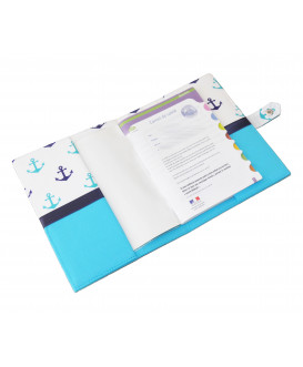 Protège carnet de santé rigide personnalisé - Cadeau de naissance personnalisé - thème marin - bleu turquoise