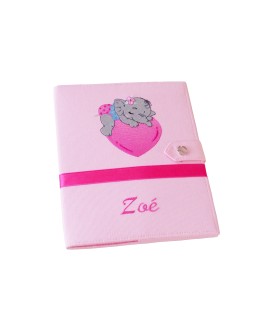 Protège carnet de santé rigide personnalisé - rose - bébé éléphant - Cadeau de naissance
