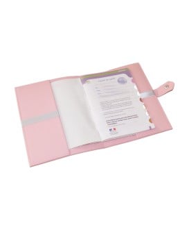 Protège carnet de santé rigide personnalisé rose - gris argent - couronne - ruban gris - fille