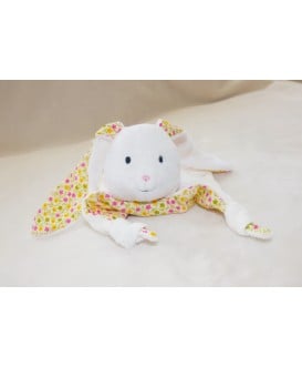 Doudou lapin blanc - petite fleur - jaune