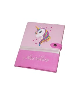 Protège carnet de santé licorne rose fille rigide personnalisé - Cadeau de naissance personnalisé