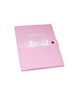 Protège carnet de santé personnalisé rigide rose - ruban blanc - Cadeau de naissance fille personnalisé