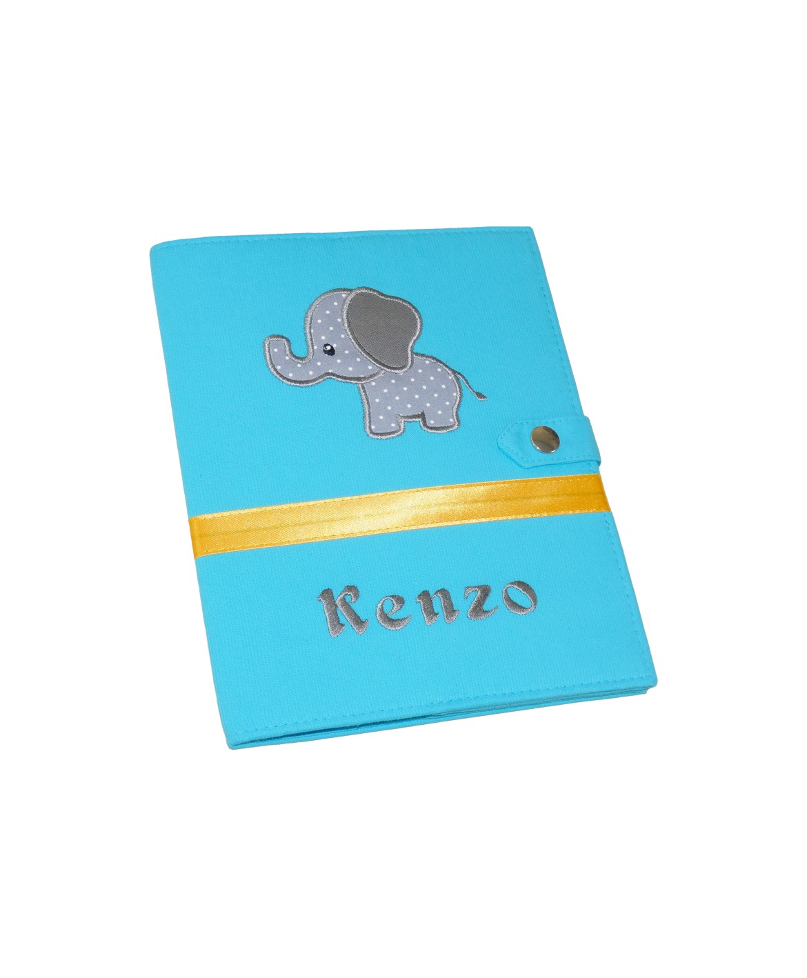 Protège carnet de santé rigide personnalisé - thème éléphant - bleu turquoise Protège carnet de santé rigide personnalisé - thème éléphant - bleu turquoise
