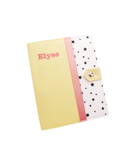 Protège carnet de santé rigide personnalisé - étoiles - Cadeau de naissance personnalisé - rose et gris