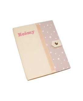 Protège carnet de santé rigide personnalisé - étoiles - Cadeau de naissance personnalisé - rose et gris