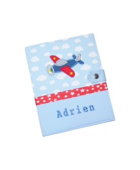 Protège carnet de santé rigide personnalisé - avion - garçon
