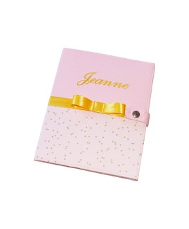 Protège carnet de santé rigide personnalisé rose et pois dorés - Cadeau de naissance fille personnalisé