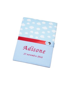 Protège carnet de santé rigide personnalisé bleu - nuages