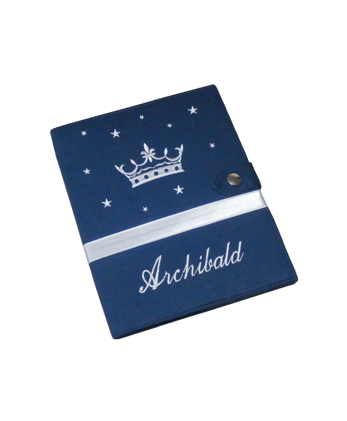 Protège carnet de santé rigide personnalisé bleu marine - couronne - cadeau de naissance garçon