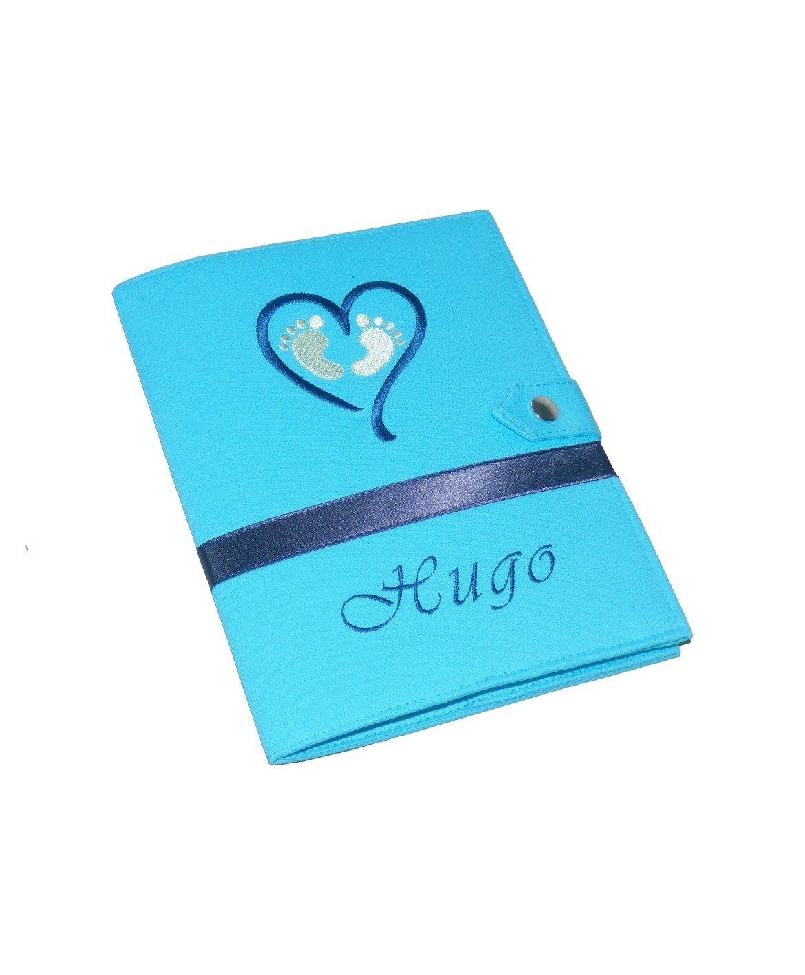 Protège carnet de santé garçon personnalisé rigide - baby feet - bleu turquoise- turquoise - cadeau de naissance personnalisé