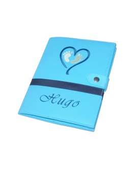 Protège carnet de santé garçon personnalisé rigide - baby feet - bleu turquoise- turquoise - cadeau de naissance personnalisé