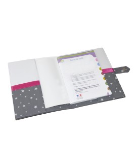 Protège carnet de santé rigide personnalisé - Motif étoile - gris et blanc
