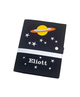 Protège carnet de santé rigide personnalisé - noir - thème l'espace - Cadeau de naissance garçon