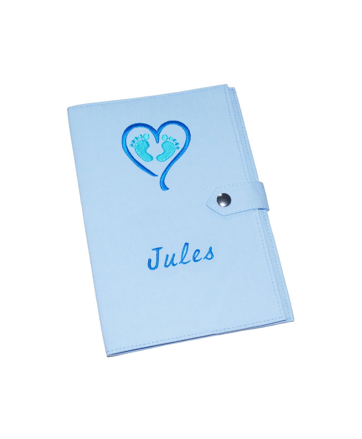 Pochette de rangement pour carnet de santé - baby feet bleu