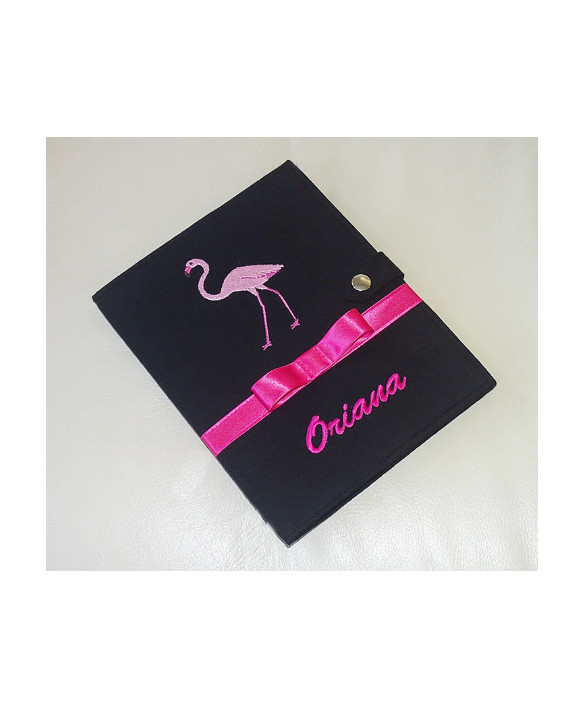 Protège carnet de santé rigide personnalisé - noir - Cadeau de naissance fille personnalisé - flamand rose Protège carnet de santé rigide personnalisé - noir - Cadeau de naissance fille personnalisé - flamand rose
