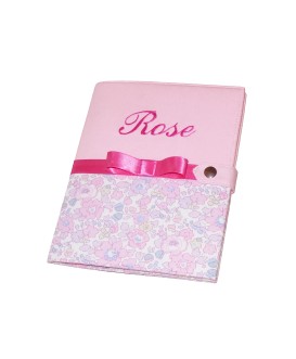 Protège carnet de santé rigide personnalisé rose et liberty - Cadeau de naissance personnalisé