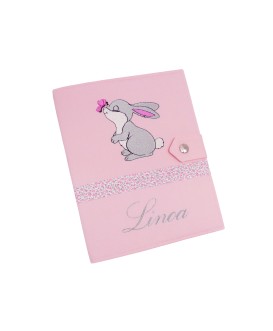 Protège carnet de santé rigide personnalisé - lapin panpan - Cadeau de naissance fille personnalisé