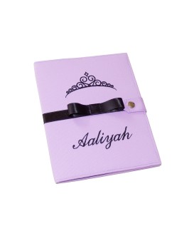 Protège carnet de santé rigide personnalisé -  couronne - ruban satin - fille