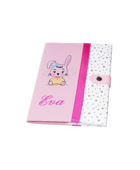 Protège carnet de santé rigide personnalisé - fille - lapin - étoiles dorées
