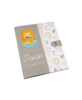 Protège carnet de santé rigide personnalisé - Thème lion - Cadeau de naissance personnalisé