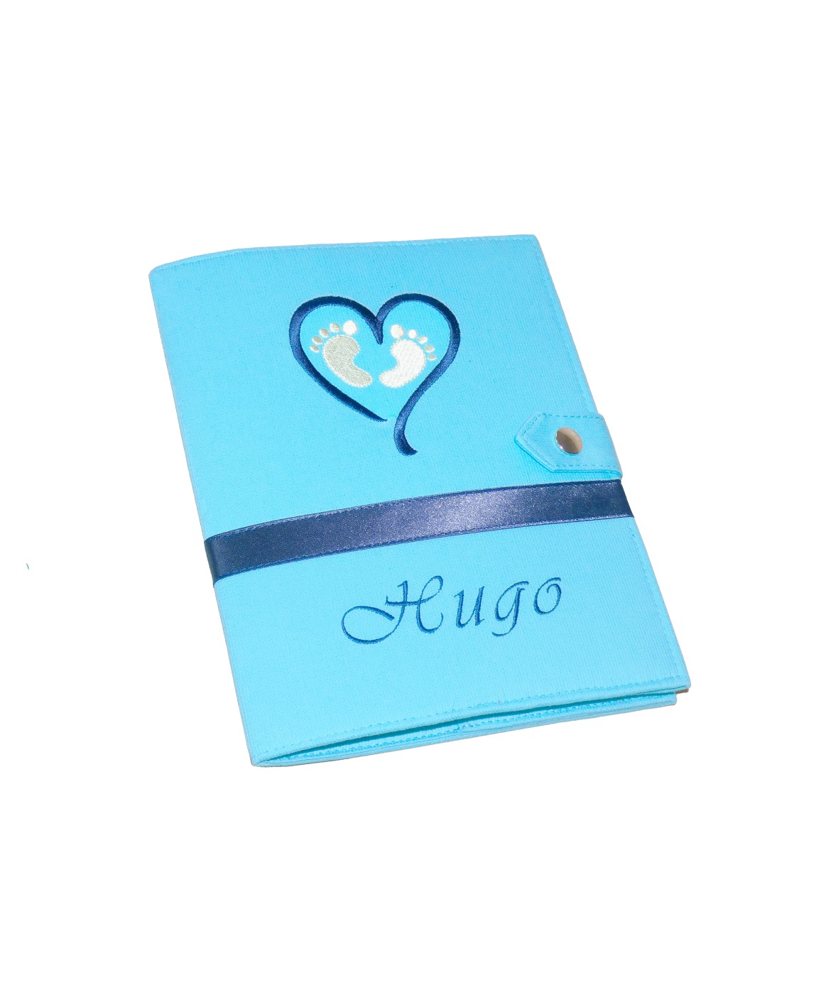 Protège carnet de santé garçon personnalisé rigide - baby feet - bleu turquoise- turquoise - cadeau de naissance personnalisé