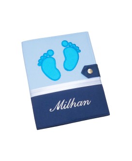 Protège carnet de santé garçon rigide personnalisé - baby feet - Cadeau de naissance garçon personnalisé