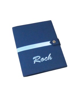 Protège carnet de santé rigide  personnalisé bleu marine - Cadeau de naissance garçon