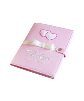 Protège carnet de santé fille rigide personnalisé - motif coeur - Cadeau de naissance personnalisé