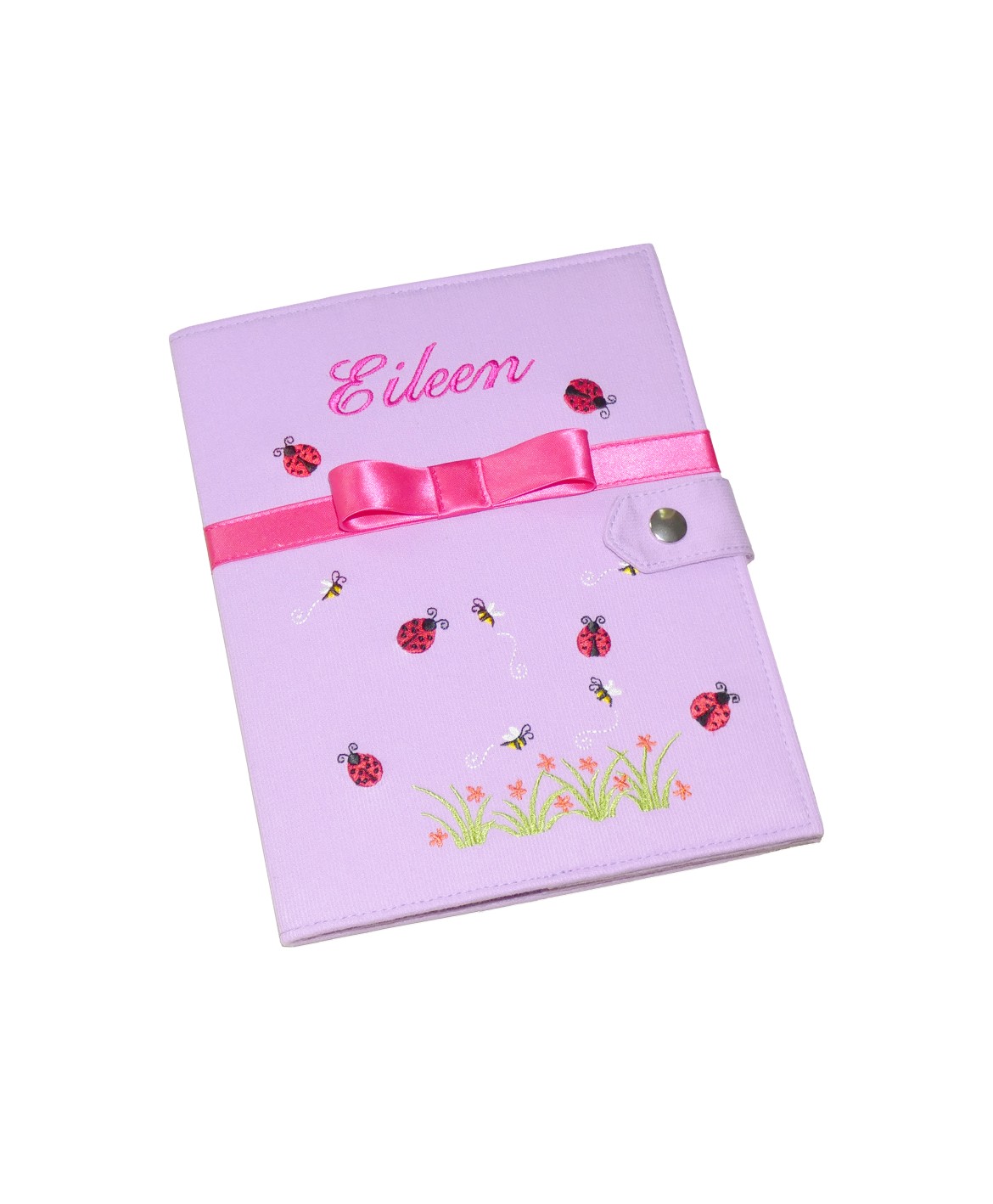 Protège carnet de santé rigide personnalisé - coccinelle - couleur parme - Cadeau de naissance fille