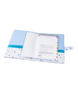 Protège carnet de santé garçon personnalisé rigide - baby feet - bleu - étoiles - cadeau de naissance personnalisé