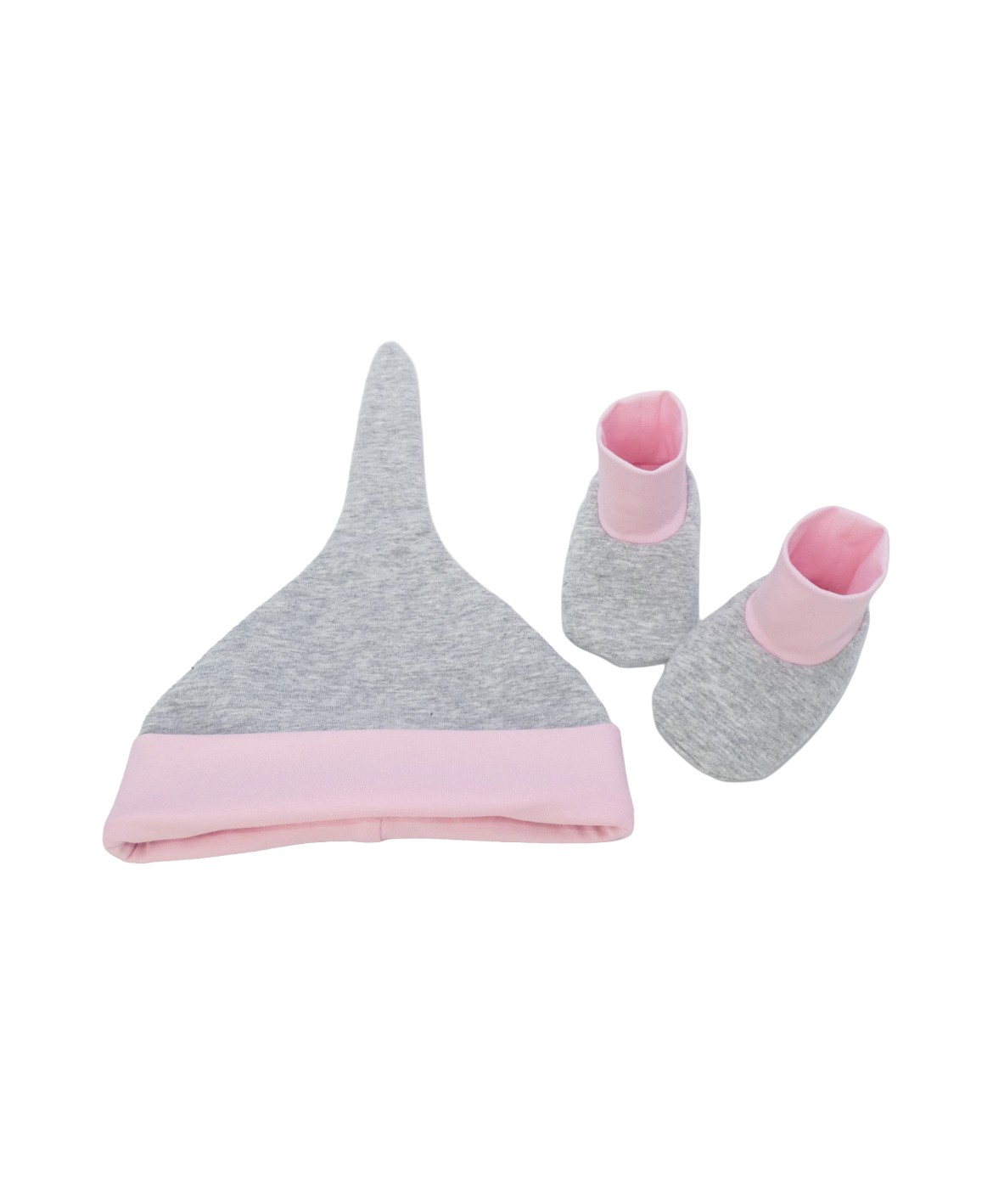 Ensemble bonnet et chaussons bébé naissance - rose et gris