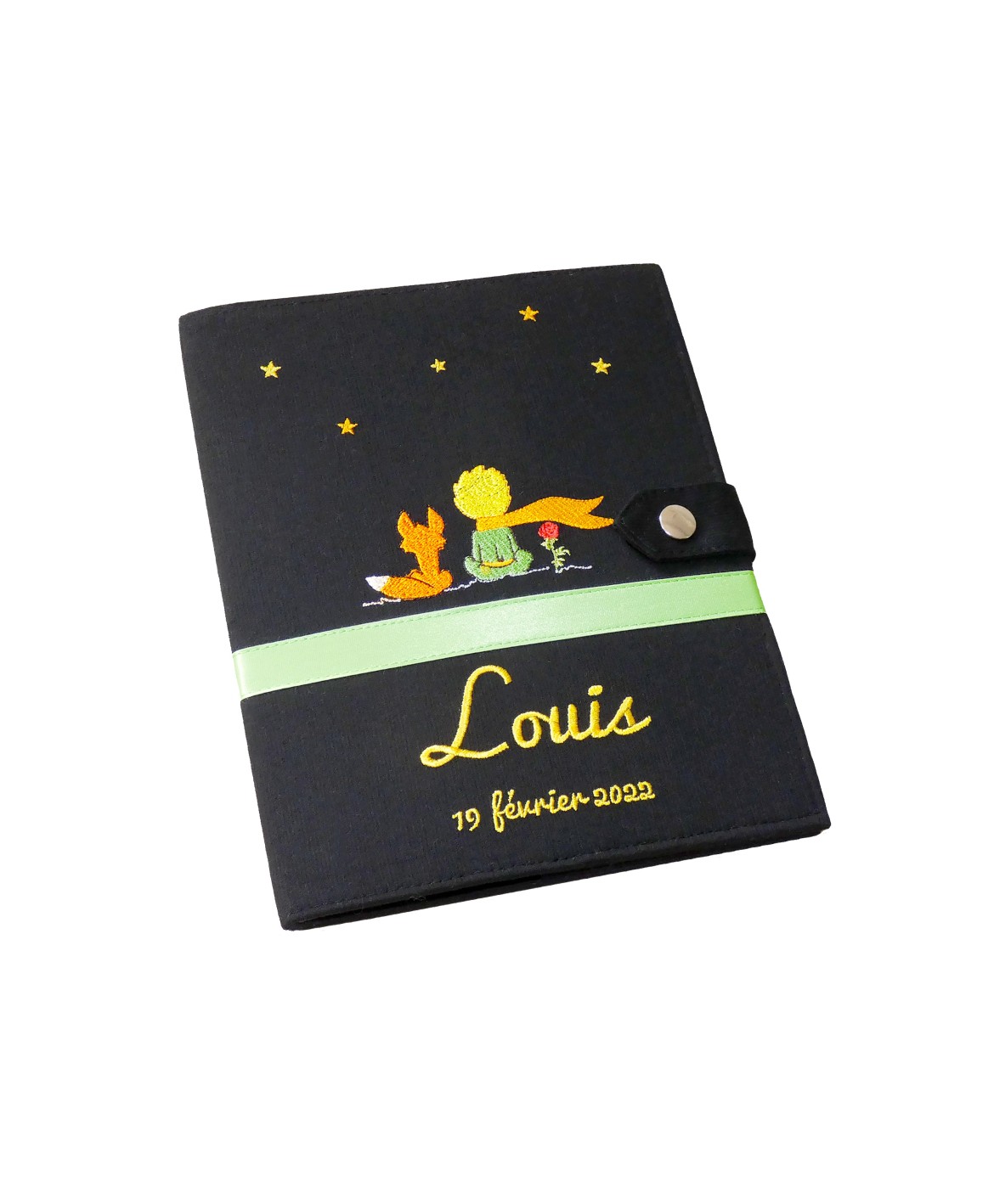 Protège carnet de santé rigide personnalisé - Petit prince - couleur noir - Cadeau de naissance garçon